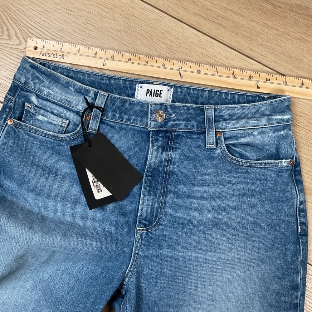 PAIGE Leenah Ankle High Rise Trouser Leg Jeans Blue Raw Hem Size 29 NEW - Picture 7 of 10